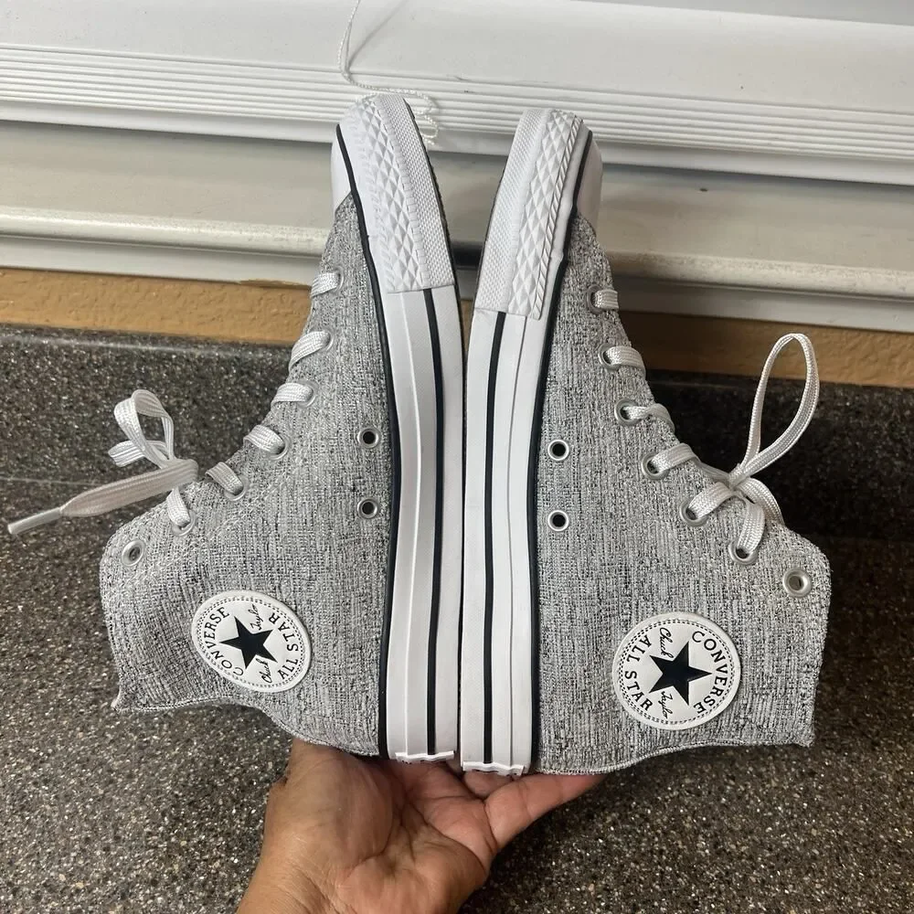 Converse All Star Hi-Top Gray Glitter Canvas Sneaker Womens Sz 7.5 Lace Up Shoes